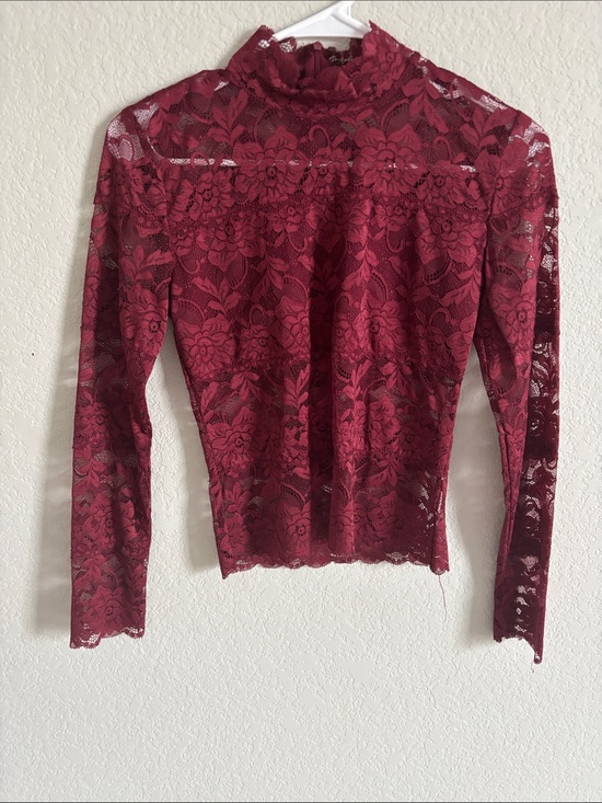 Fashion Nova Tops - Fashion Nova Lace Long-Sleeve Top - Burgundy